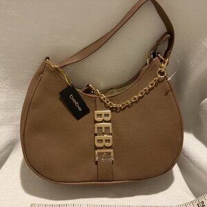 Bebe Emmett Sm Hobo bag in a brown or taupe color with gold-tone hardware